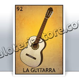 La Guitarra Loteria Karte - Gitarre mexikanischen Bingo Kunst-Druck - Poster - viele Größen