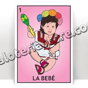 Tarjeta de Lotería La Bebe - Niña - Revelación de Embarazo - Revelación de Género - Bingo Mexicano Baby Shower Birthday Art Print - Póster - Muchos Tamaños
