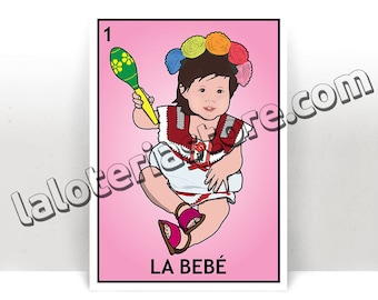 Tarjeta de lotería La Bebe - Niña - Revelación de embarazo - Revelación de género - Lámina artística para baby shower de bingo mexicano - Póster - Varios tamaños