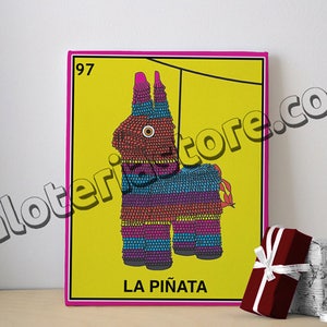Płótno 8x10 "La Piñata Burrito Loteria karty rozciągnięte i gotowe do zawieszenia-osioł Pinata meksykańskie Bingo Art Print