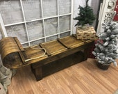 Reclaimed Rustic toboggan bench with pallet wood storage shelf