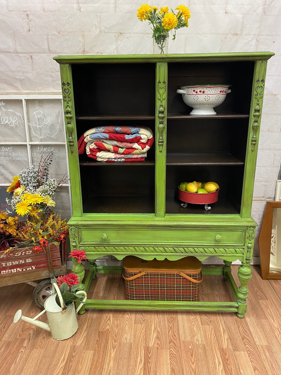 Beautiful Layered paint green open dining room hutch China | Etsy