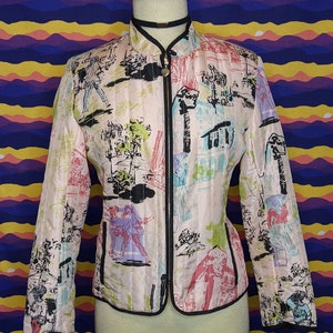Pink Abstract Silk Bomber Jacket
