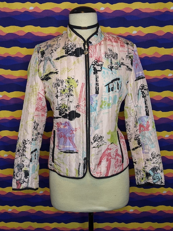 Pink Abstract Silk Bomber Jacket - image 1