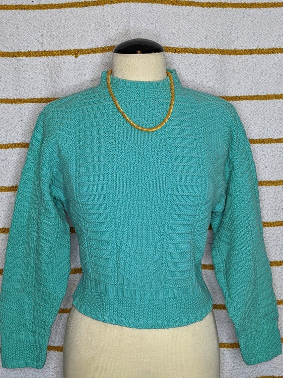 Gorgeous Vintage 90s Seafoam Green Cable Knit Swe… - image 1