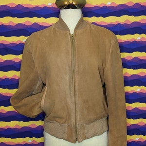 VINTAGE 1950s Tan Suede Bomber Jacket