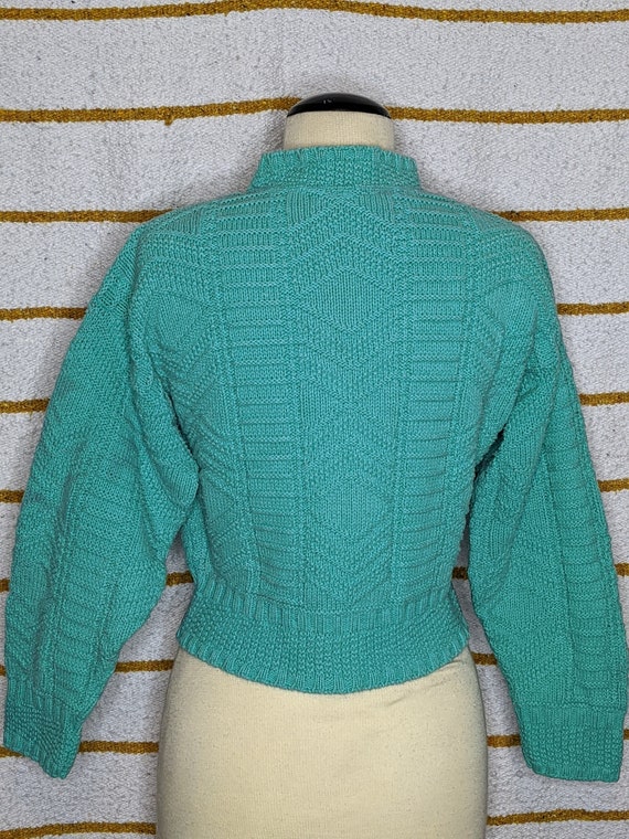 Gorgeous Vintage 90s Seafoam Green Cable Knit Swe… - image 2