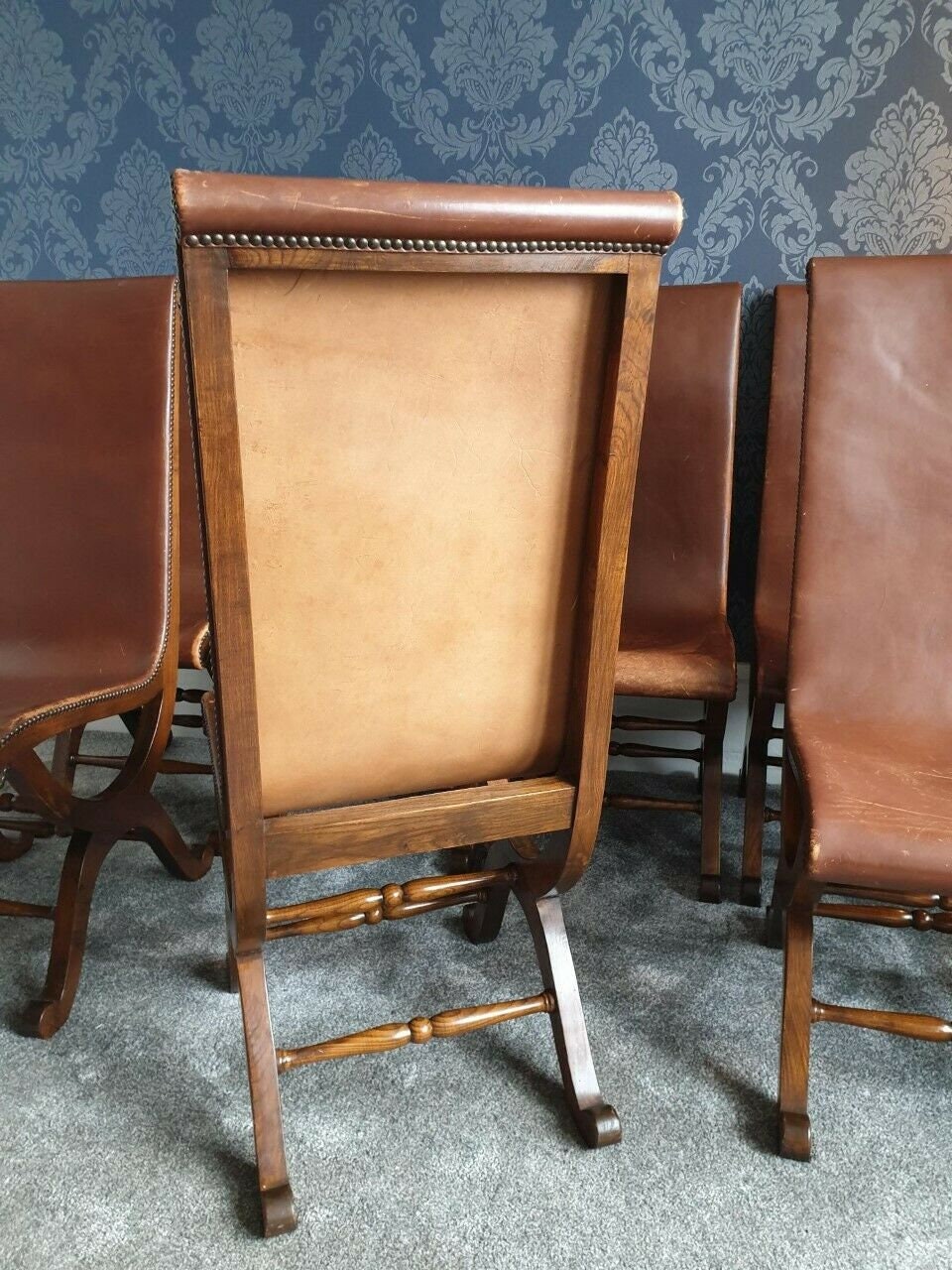 A Set Of 8 Studded Leather High Back Vintage Dining Chairs Etsy