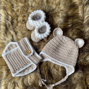 Baby Bear Gift Set, Baby Shower Gift, Baby Bear Outfit, Baby Bear Photo Prop, Newborn Bear Gift,  Baby Bear Hat, Diaper Cover Set, Bear Baby