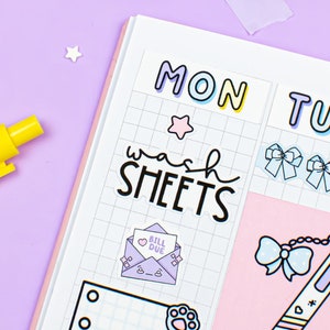 Feuilles de lavage PRINTABLE Script Planner Stickers, Journée de blanchisserie, Autocollants de corvées, Changer la literie