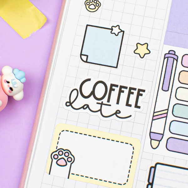 Coffee Date Printable Planner Script Stickers for Vertical Planners, Hobonichi Weeks, etc