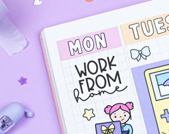 Work From Home PRINTABLE Script Planner Stickers / Silhouette and Cricut Cut Files