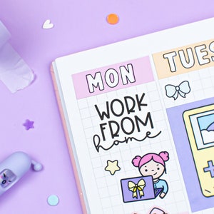 Work From Home PRINTABLE Script Planner Stickers / Silhouette and Cricut Cut Files