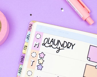 Laundry Day PRINTABLE Script Planner Stickers, Chores Stickers, Cleaning Stickers
