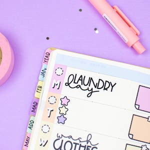Wäschetag Printable Script Planner Sticker, Wäsche Sticker, Reinigung Sticker