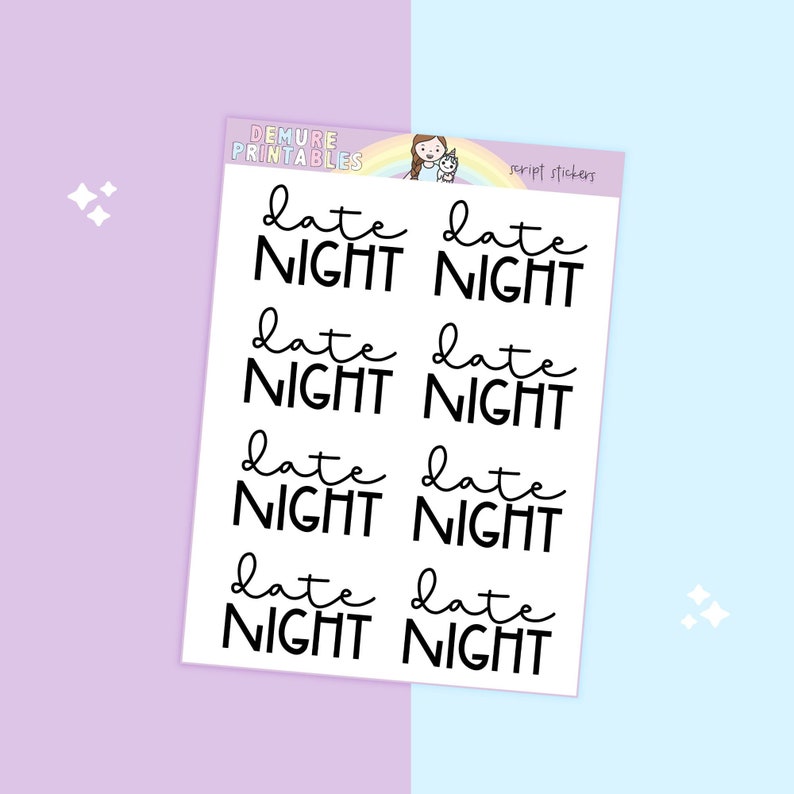 Date Night Printable Planner Script Stickers - Etsy