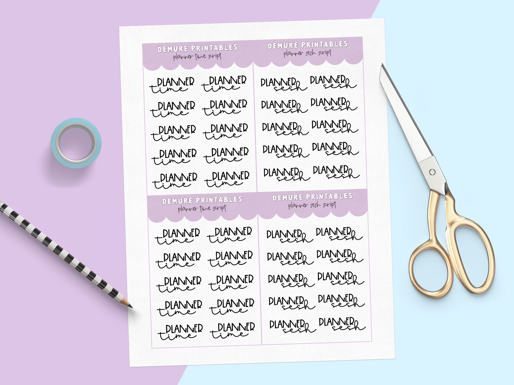 Planner Time & Planner Sesh PRINTABLE Script Planner Stickers - Etsy
