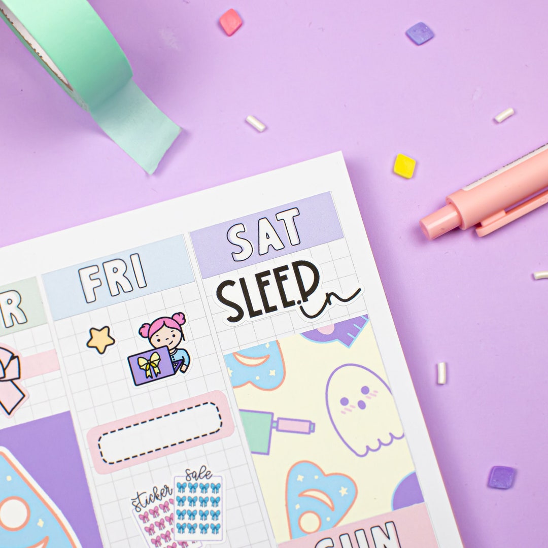 Sleep in PRINTABLE Script Planner Stickers, Self Care Day Off - Etsy