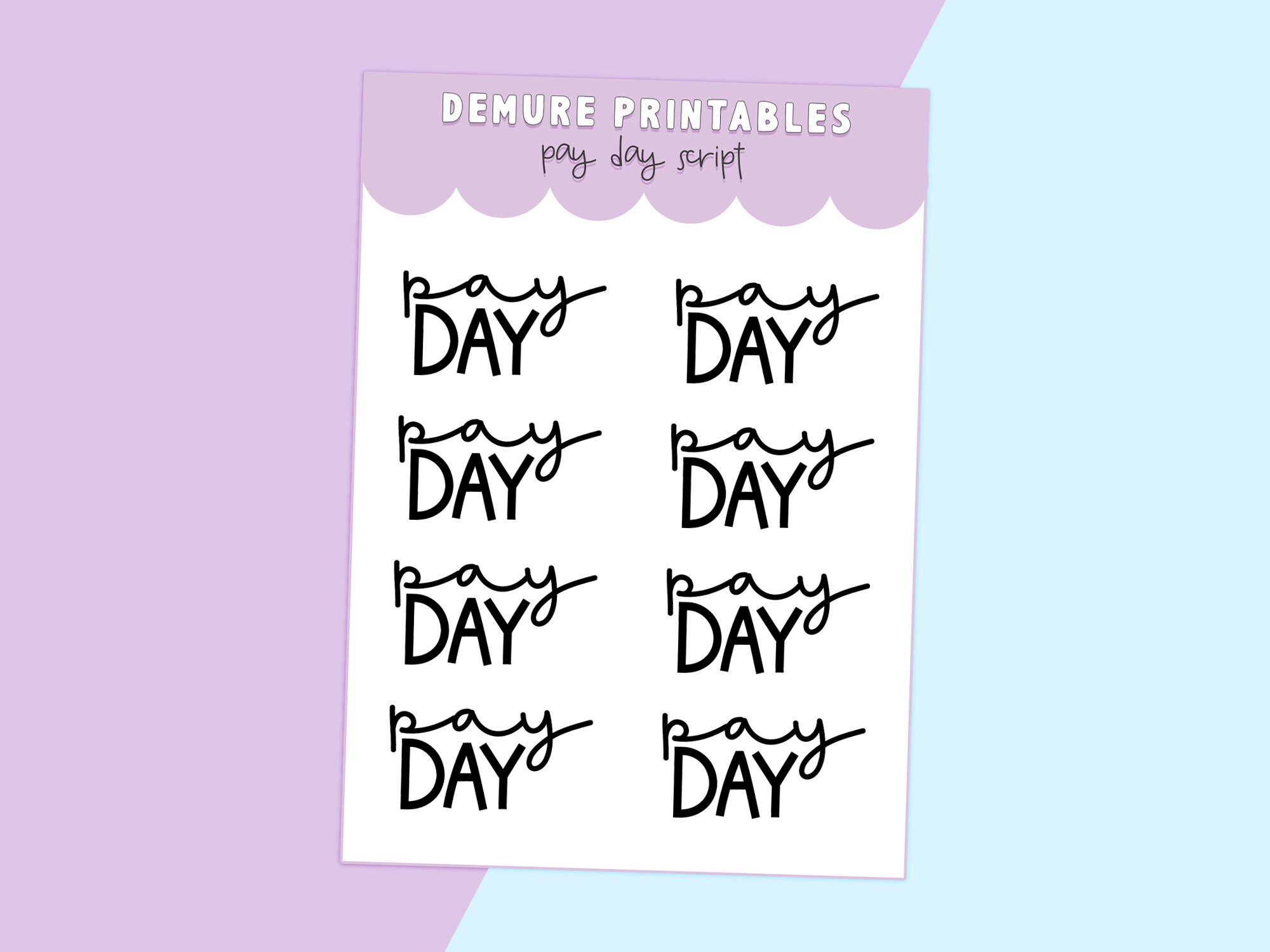 Pay Day Printable Planner Script Stickers - Etsy
