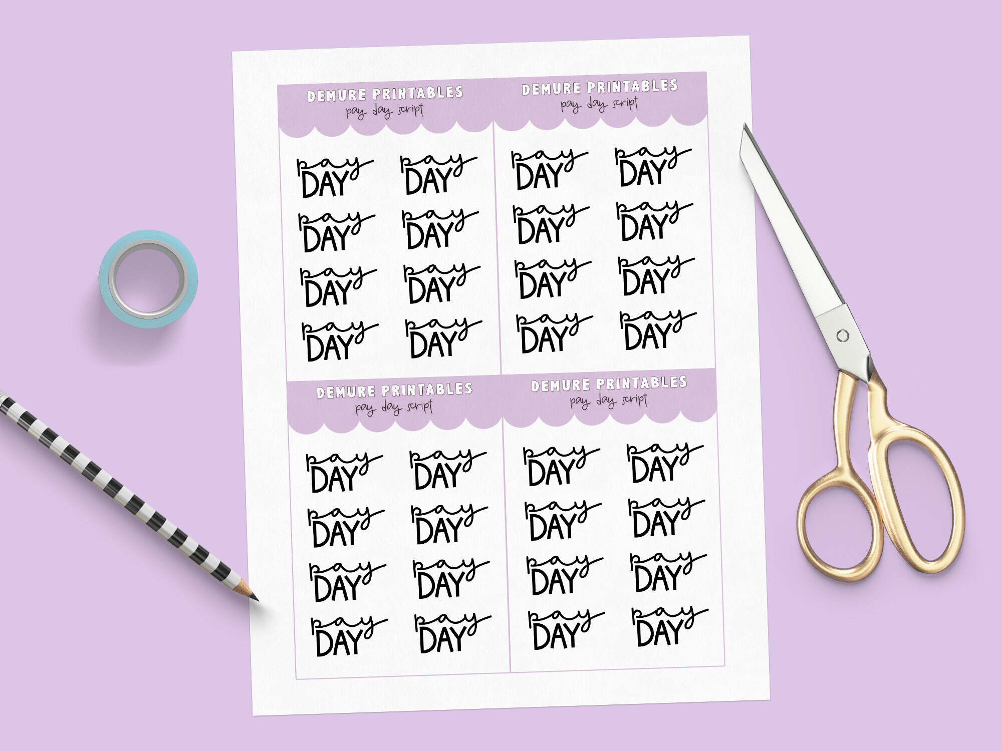 Pay Day Printable Planner Script Stickers - Etsy