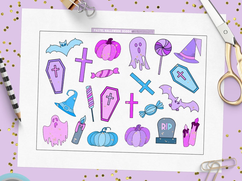 pastel goth halloween foil ready printable sticker sheets
