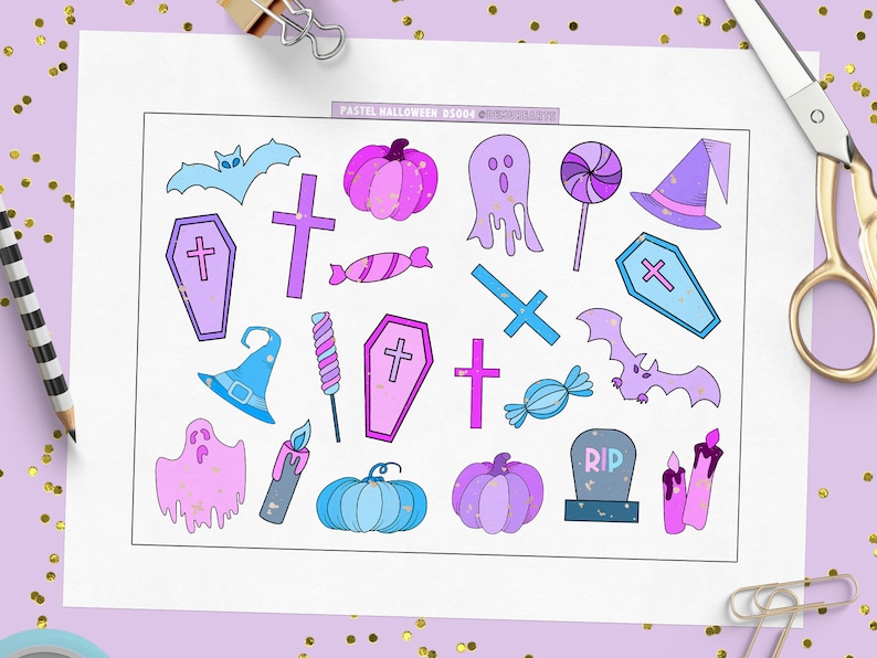 pastel goth halloween foil ready printable sticker sheets