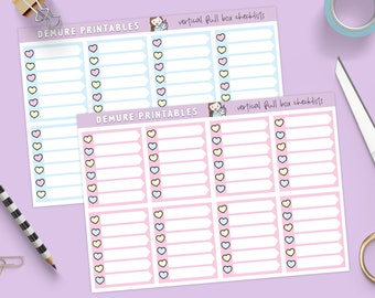 Pastel Heart Full Box Checklists for Vertical Planners