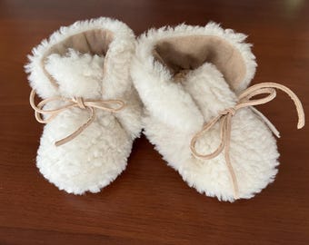 Sheepskin Baby Booties with Suede Leather Lining, Handmade