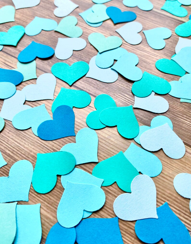 Turquoise Ombre Paper Heart Confetti Paper Confetti Party Decor Table Decor