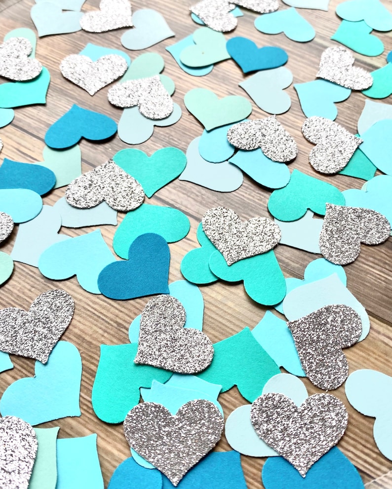 Turquoise Ombre Paper Heart Confetti Paper Confetti Party Decor Table Decor
