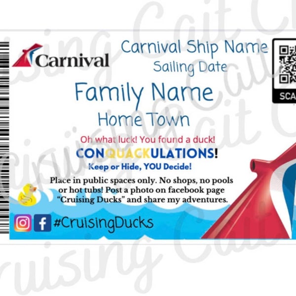 Customized Cruising Duck Tags: Carnival Cruise Tags