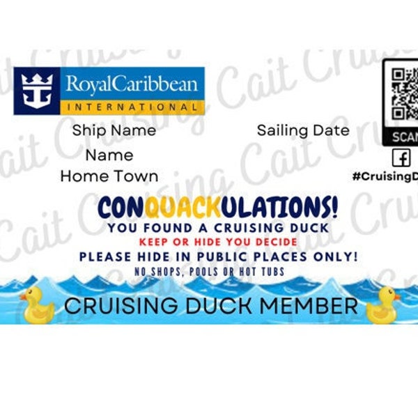 Customized Cruising Duck Tags: Royal Caribbean Sailing Card