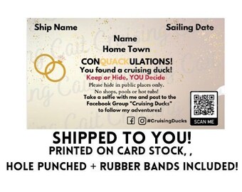 Set of Laminated Custom Cruising Duck Tags: Wedding Rings  *SHIPPED to you*