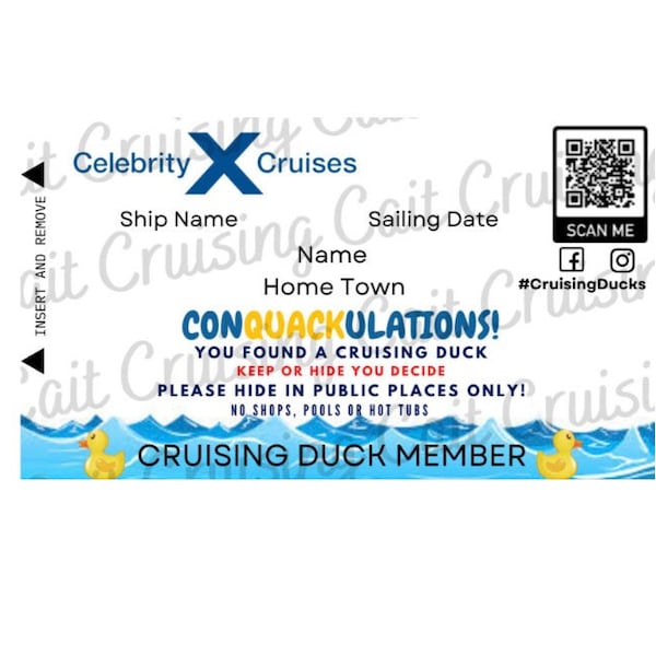 Custom Cruising Duck Tags: Celebrity Cruise Card