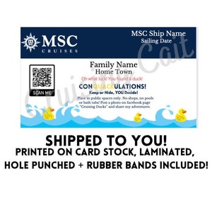 Set of Laminated Custom Cruising Duck Tags: MSC Cruise Card *SHIPPED to you*