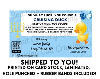 Set of Laminated Custom Cruising Duck Tags: Hanukkah Duck *SHIPPED to you*