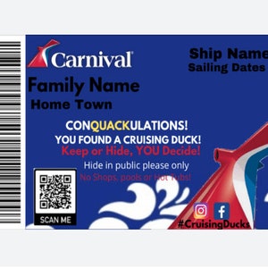 Customized Cruising Duck Tags: Carnival Cruise Line Blue Sailing Card