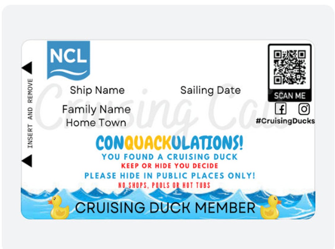 Customized Cruising Duck Tags Norwegian Cruise Line NCL Sailing Card
