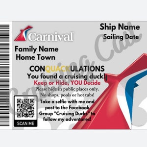 Customized Cruising Duck Tags: Carnival Cruise Line Silver Sailing Card