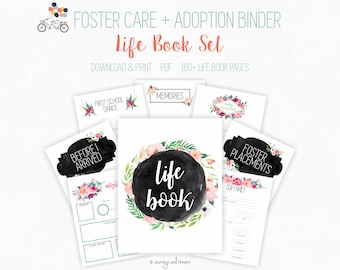 Foster Care / Adoption Life Book Binder . 160+ Pages! .  8.5 x 11 in . Printable . DIGITAL DOWNLOAD . Watercolor Floral Series