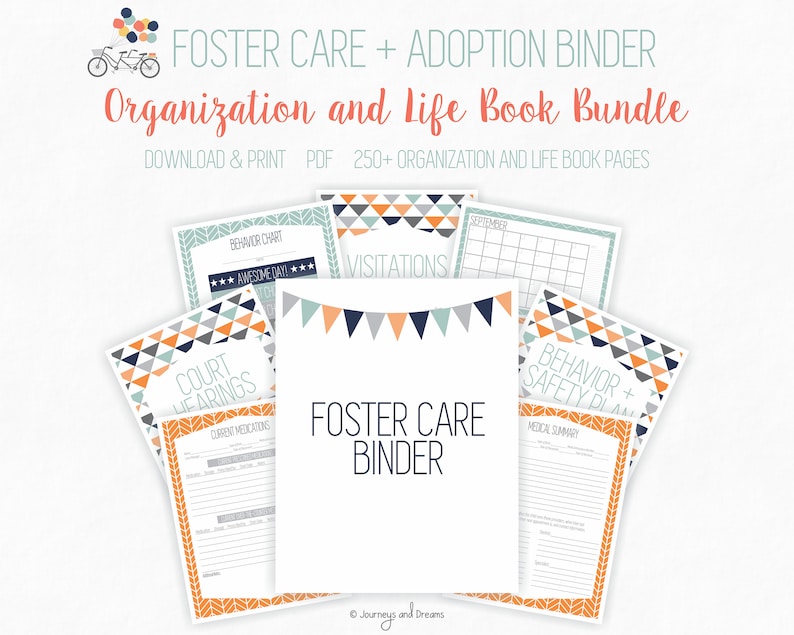 Foster Care / Adoption Bundle Binder . 250 Pages . 8.5 x 11 in . Printable . DIGITAL DOWNLOAD . Party Series Blue/Orange image 2