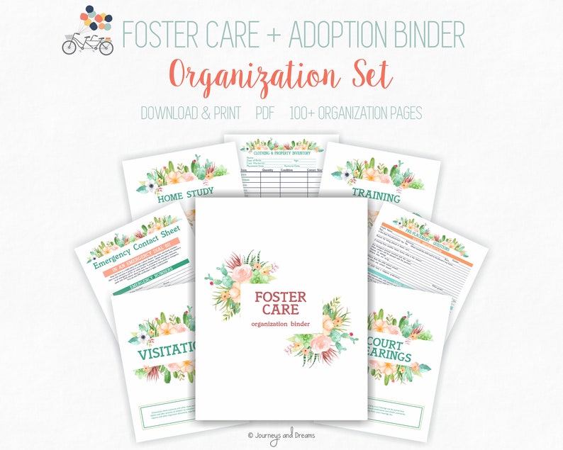 Foster Care / Adoption Organization Binder . 100 Pages . 8.5 x 11 in . Printable . DIGITAL DOWNLOAD . Cacti and Succulents Series image 5