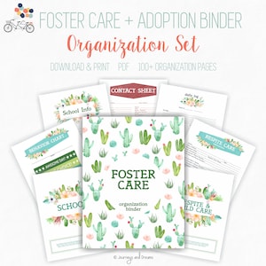 Foster Care / Adoption Organization Binder . 100 Pages . 8.5 x 11 in . Printable . DIGITAL DOWNLOAD . Cacti and Succulents Series image 1