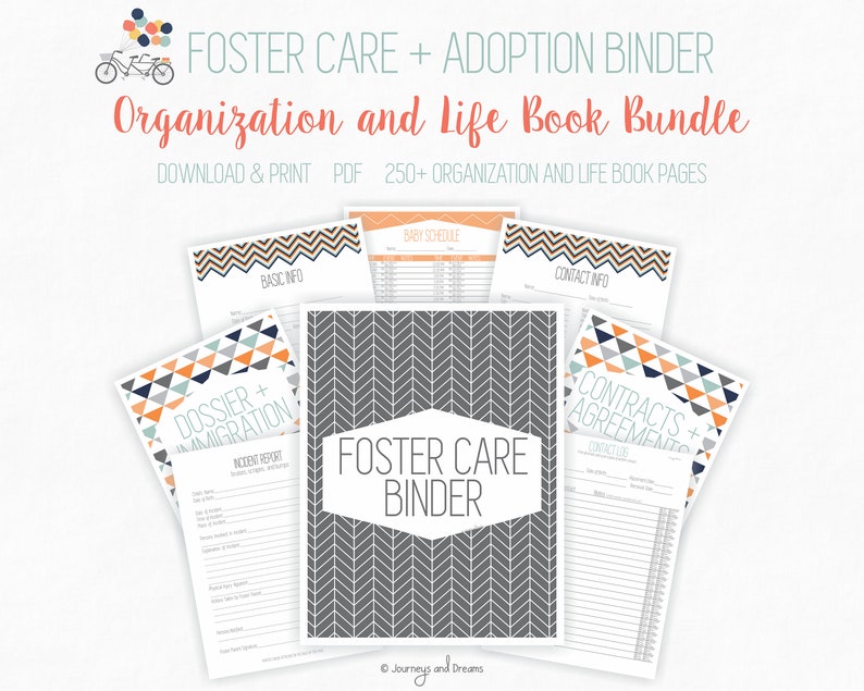 Foster Care / Adoption Bundle Binder . 250 Pages . 8.5 x 11 in . Printable . DIGITAL DOWNLOAD . Party Series Blue/Orange image 4