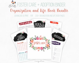 Foster Care / Adoption Bundle Binder . 250+ Pages! .  8.5 x 11 in . Printable . DIGITAL DOWNLOAD . Watercolor Floral Series