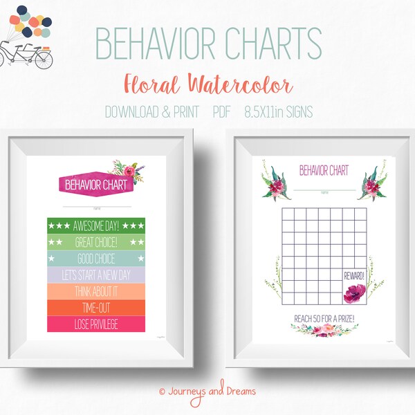 Behavior Chart . 8,5x11 Zeichen. DRUCKBAR. DIGITALER DOWNLOAD. Florale Aquarell Serie