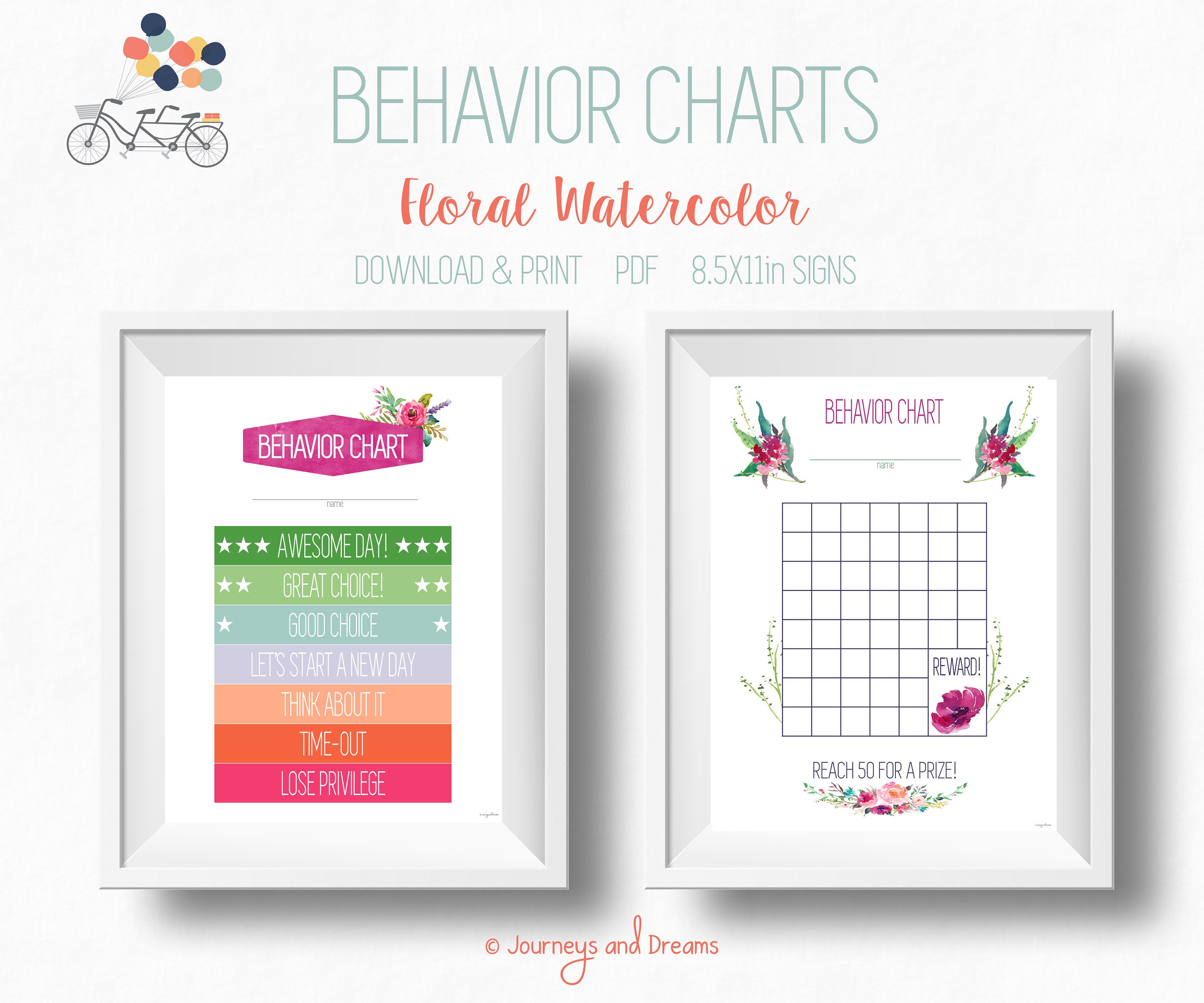 Behavior Chart Sign Behavior Chart . 8.5x11 Sign . PRINTABLE . DIGITAL DOWNLOAD . Floral ...