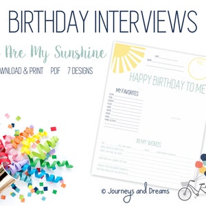 Birthday Interview  .  Birthday Memories . 8.5x11 . PRINTABLE. DIGITAL DOWNLOAD . You Are My Sunshine Series