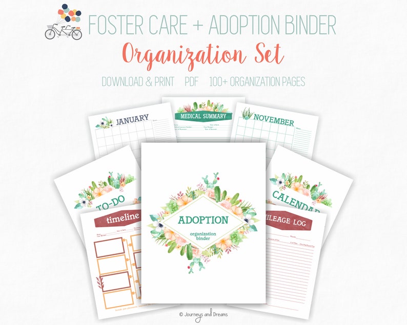 Foster Care / Adoption Organization Binder . 100 Pages . 8.5 x 11 in . Printable . DIGITAL DOWNLOAD . Cacti and Succulents Series image 4