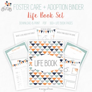 Foster Care / Adoption Life Book Binder . 160+ Pages! .  8.5 x 11 in . Printable . DIGITAL DOWNLOAD . Party Series Blue/Orange